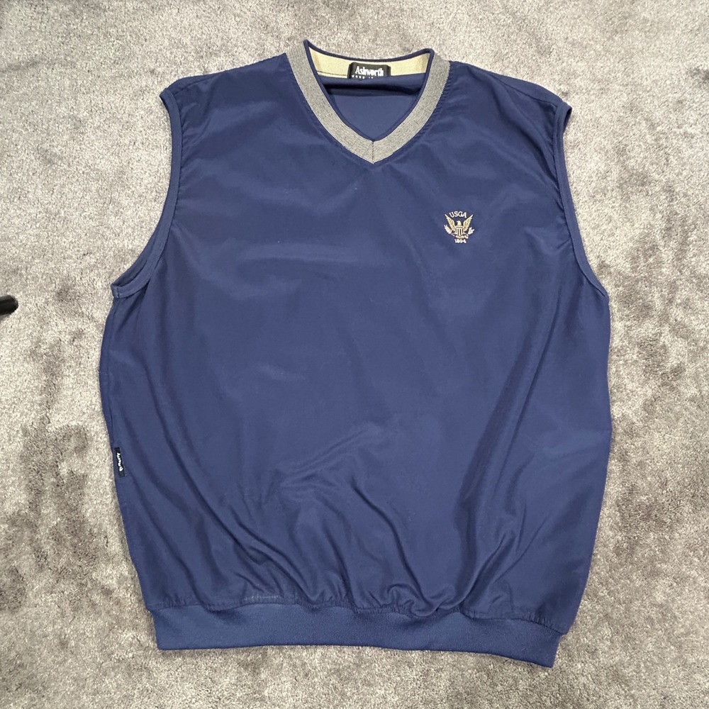 Ashworth‎ Golf V-Neck Sleeveless Mens XL Navy Blue Water Resistant Windbreaker
